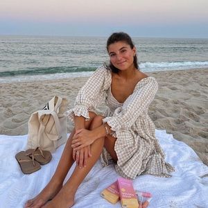 Tan and White Checkered Dress